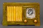 Swirled Catalin &rsquo;Vertical Grill&rsquo; Motorola 52 Radio - Green + Yellow